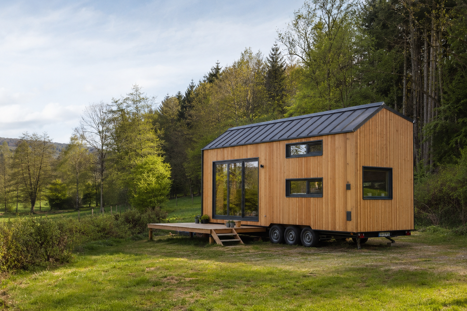 Tiny House auf Rädern in der Natur mit Versicherungsschutz und Kostenplanung